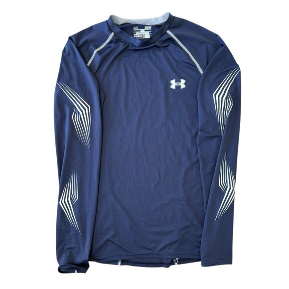 Under Armour Fitted Long Sleeve Shirt Mens Small Grippy Compression Blue - Picture 2 of 6